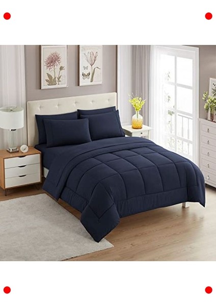 Queen Boy Lacivert Düz Renk Yorgan ve Çarşaf Seti