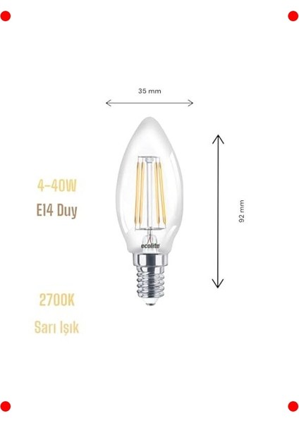 3'lü LED Filament Mum Ampul E14 4W 2700K Sarı Işık fiyatları