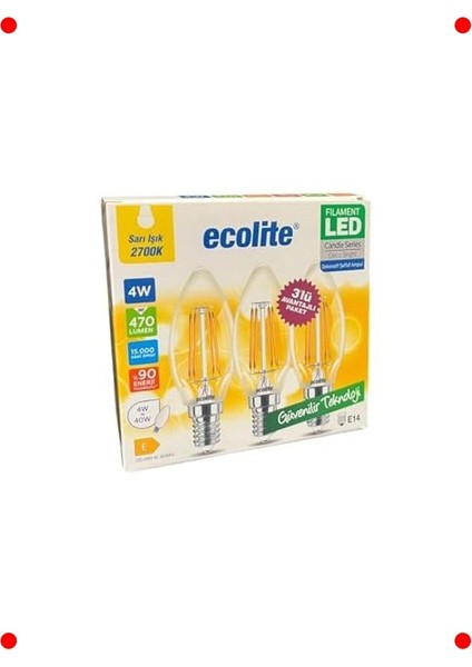 3'lü LED Filament Mum Ampul E14 4W 2700K Sarı Işık fırsatları