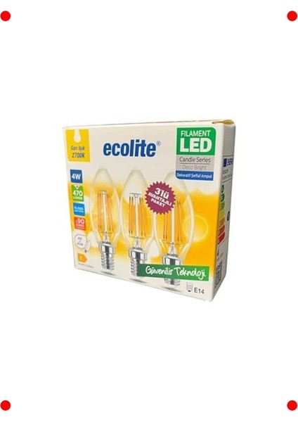 3'lü LED Filament Mum Ampul E14 4W 2700K Sarı Işık indirimleri