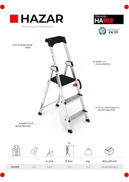 Profesyonel Alüminyum Merdiven (2+1 Basamak) fırsatları