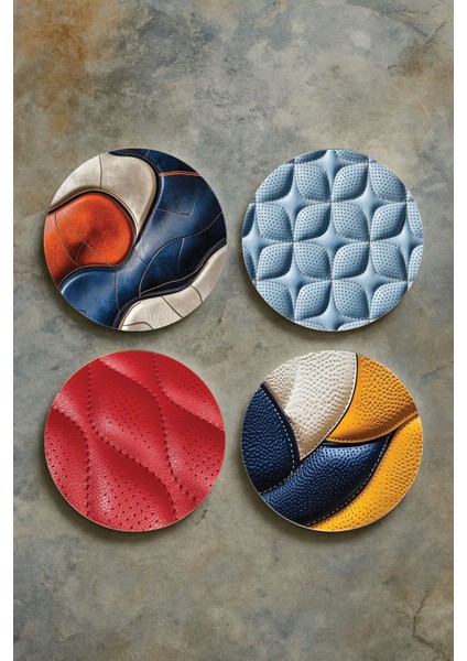 Ev Dekor Oval Pleksi Bardak Altlığı Temalı Desenli 4'lü Set Leather