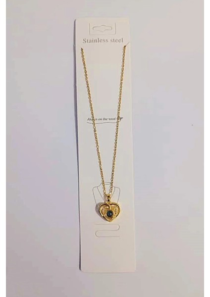 Kalp Figürlü Zirkon Altın Renk Zincir Kadın Kolye Kararmaz Çelik Kolye modelleri
