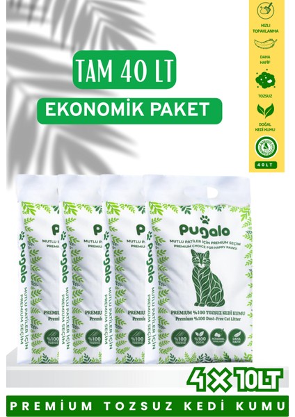 Ekonomik Paket 4X10LT Tozsuz Naturel Premium Koku Hapseden Topaklanan Kedi Kumu 40LT