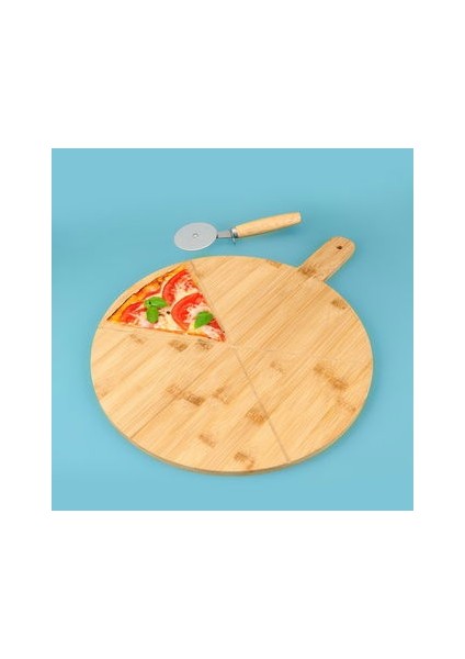 Pizza Sunum Tahtası ve Bıçağı - Açık Kahverengi - 34 cm fiyatları