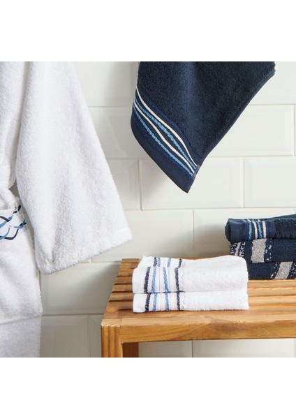 Soft Digital Blue Jakarlı El Havlusu - Beyaz - 30X50 cm fiyatları