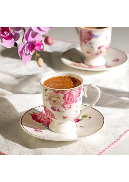 Öykü 12 Parça Porselen Kahve Fincan Takımı - Renkli - 90 ml