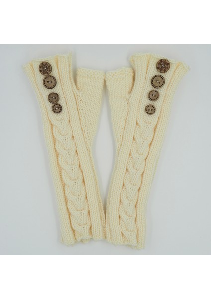 Düğmeli Krem El Örgüsü Yetişkin Parmaksız Eldiven fiyatları