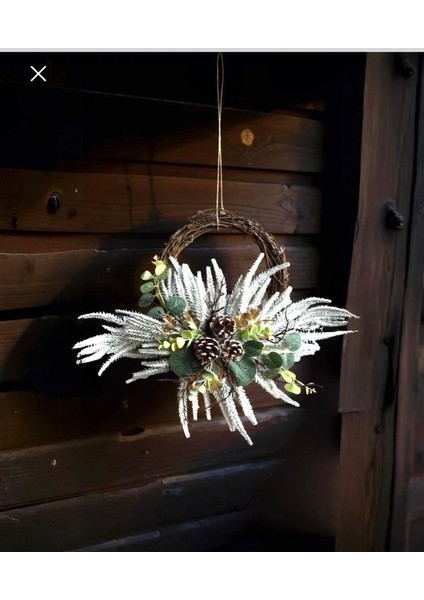 Yılbaşı Temalı Yeni Yıl Karlı Kapı Süsü Çelenk Süs