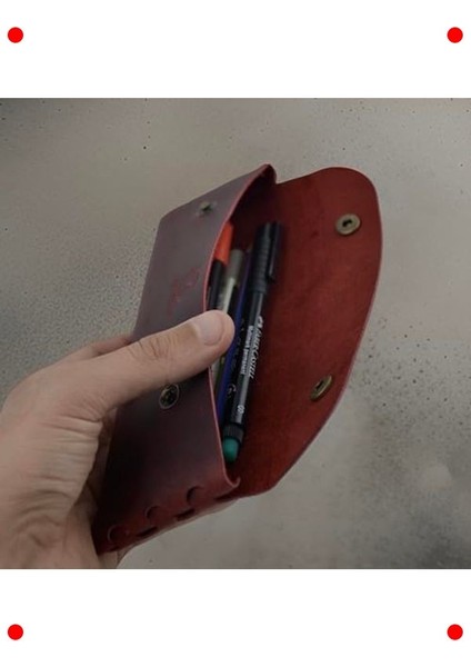 El Yapımı Hakiki Deri Kalem Kutusu - Kırmızı fiyatları