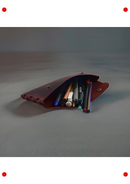 El Yapımı Hakiki Deri Kalem Kutusu - Kırmızı modelleri