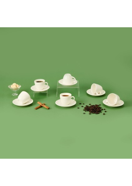 Porselen 12 Parça Kahve Fincan Seti - Beyaz