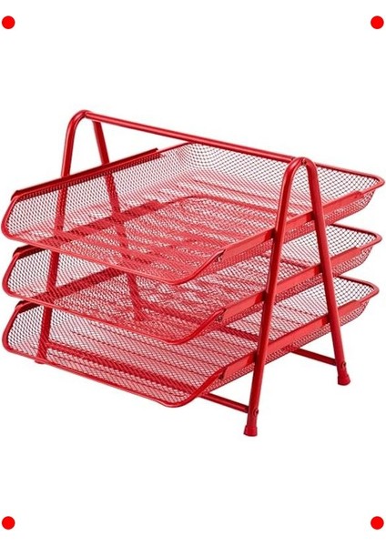 Perfore 3'lü Kırmızı Evrak Rafı Seti