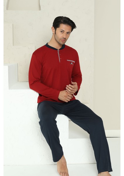 Erkek Pijama Takımı - Bordo Arma Nakışlı Likralı Uzun Kollu Penye 1194UY fiyatları