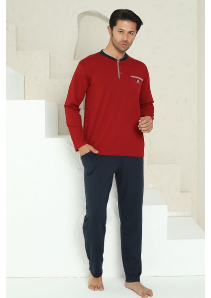 Erkek Pijama Takımı - Bordo Arma Nakışlı Likralı Uzun Kollu Penye 1194UY modelleri