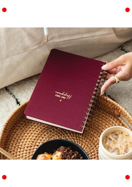 A5 Sert Kapaklı Keten Noktalı Not Defteri - Bordo