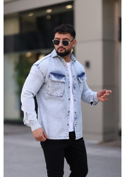 Erkek Kot Gömlek Rahat Kalıp, Çift Cepli, Düğmeli Denim Gömlek fiyatları