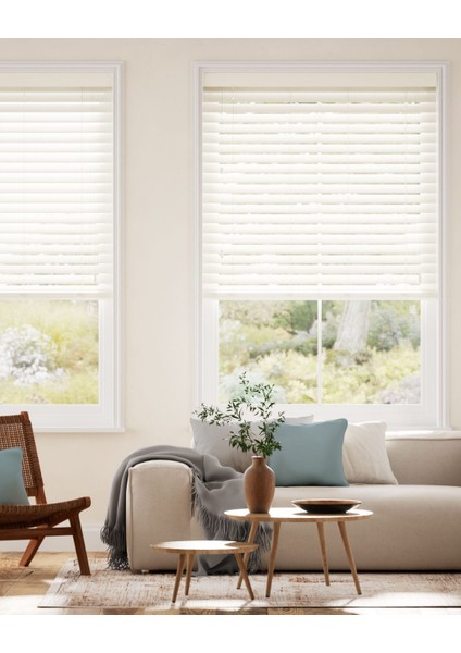 Wooden Blinds %100 Doğal Ahşap Jaluzi Perde 50MM, Alüminyum Kasalı Yüksek Kaliteli - Krem (Kurdelasız) fırsatları