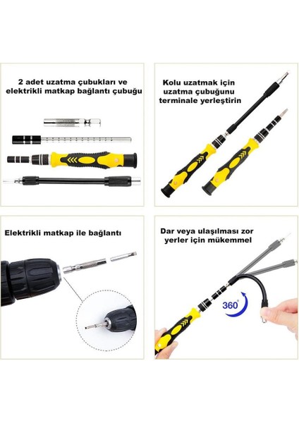 115 Parça Manyetik Tornavida Seti – Esnek Şaftlı, Uzatma Çubuklu, Telefon & Bilgisayar Tamir Seti | Profesyonel El Aletleri modelleri