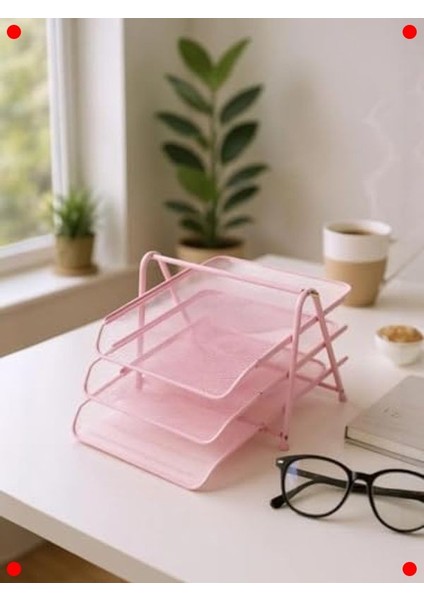 Toz Pembe 3'lü Metal Evrak Rafı Seti fiyatları