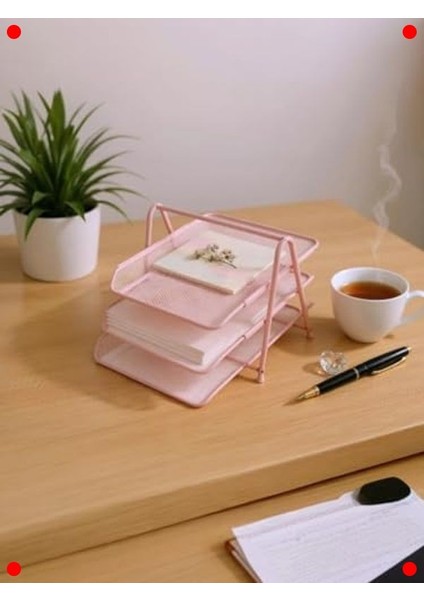 Toz Pembe 3'lü Metal Evrak Rafı Seti modelleri