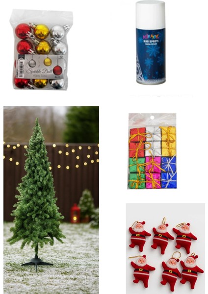 120 cm Yılbaşı Çam Ağaç Seti Yılbaşı Süsleri Paketi, Kar Spreyi Yılbaşı Ağaç Süsü Seti