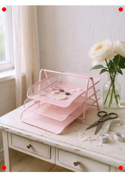 Toz Pembe 3'lü Metal Evrak Rafı Seti indirimleri