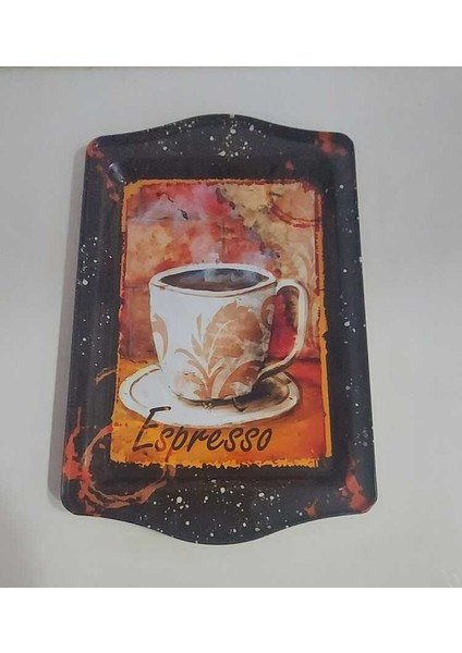 Küçük Coffee Desenli Metal Tepsi Genişlik 15,7cm Uzunluk 24,5cm 1 Adet fiyatları