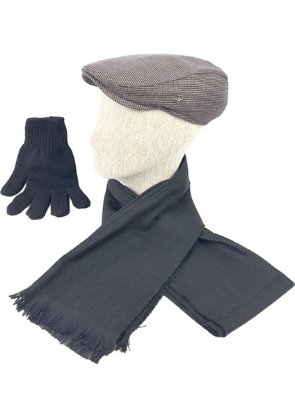 Erkek Yünlü Kışa Özel Kasket Atkı Eldiven Takımı