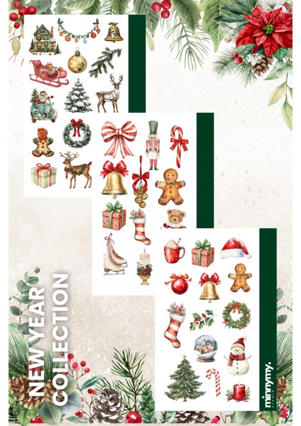 3'lü New Year Collection Sticker, Çıkartma, Ajanda, Günlük, Planlayıcı, Bullet Journal ,scrapbook
