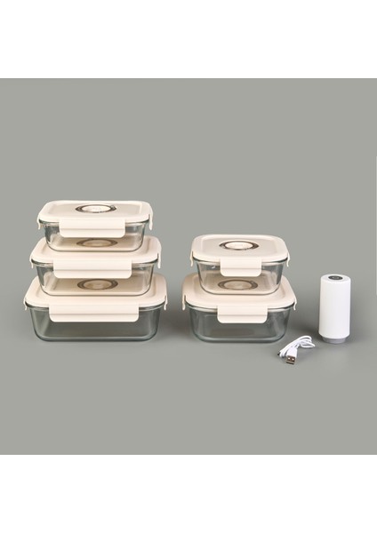 5'li Vakumlu Cam Saklama Kabı Seti - Renkli