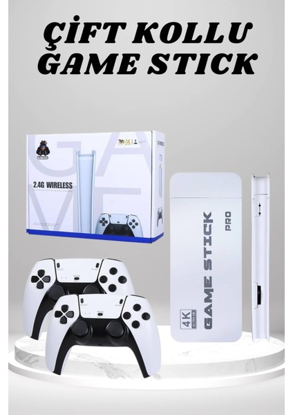 4K Hd Görüntü Kaliteli Game Stick 20000 Oyunlu Çift Kollu Beyaz Game Stick