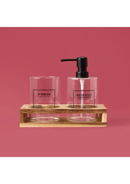 Cam 2'li Yuvarlak Sıvı Sabunluk Seti - Şeffaf / Gri / Kahverengi