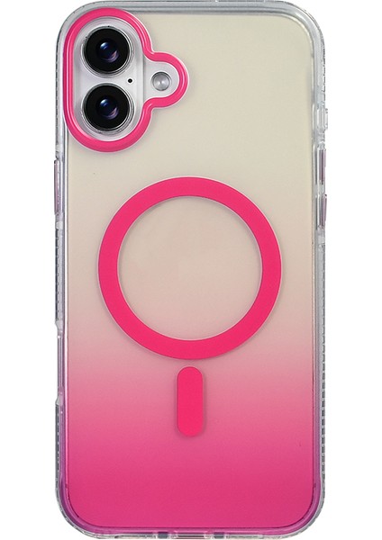 iPhone 16 Plus Kılıf M-Safe Şarj Özellikli Transparan Renk Geçişli Zore Toros Kapak - Rose Pembe