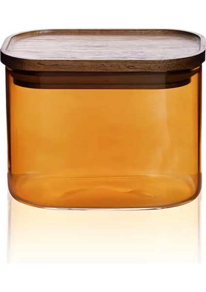 Mia Akasya Dikdörtgen Cam Kavanoz - Amber - 500 ml