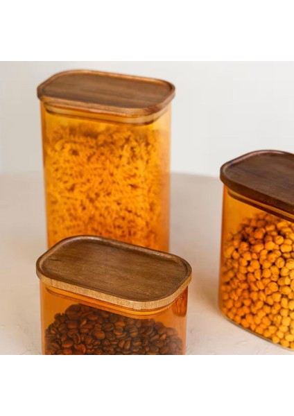 Mia Akasya Dikdörtgen Cam Kavanoz - Amber - 500 ml fiyatları