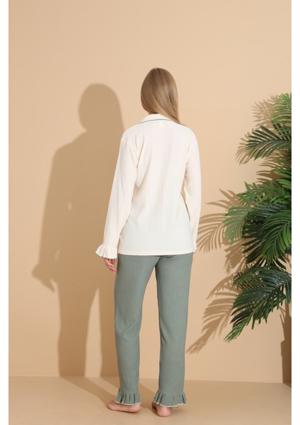 Bürümcük Kumaş Önden Düğmeli Uzun Kollu Kadın Pijama Takımı 6004 fırsatları