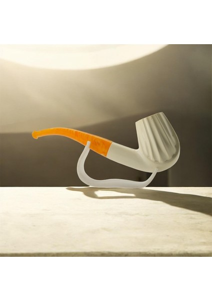 El Yapımı Oluklu Lületaşı Pipo – Kehribar Efektli Akrilik Ağızlık, Kutulu, Filtre Takılabilir