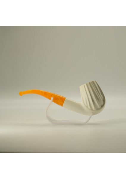 El Yapımı Oluklu Lületaşı Pipo – Kehribar Efektli Akrilik Ağızlık, Kutulu, Filtre Takılabilir fırsatları