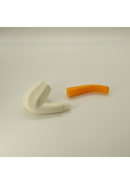 El Yapımı Oluklu Lületaşı Pipo – Kehribar Efektli Akrilik Ağızlık, Kutulu, Filtre Takılabilir