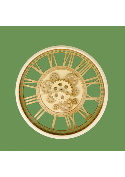 Çarklı Duvar Saati - Krem / Altın - 50 cm