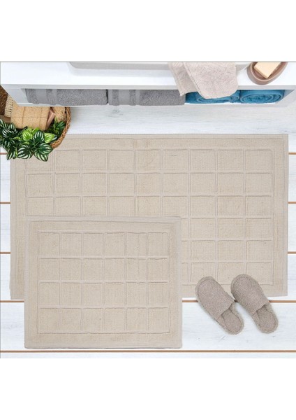 Soft Kare 2'li Banyo Paspası - Ekru - 60X100 cm + 50X60 cm