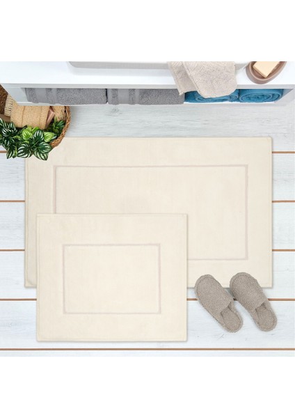 Soft Pete 2'li Banyo Paspası - Beyaz - 60X100 cm + 50X60 cm