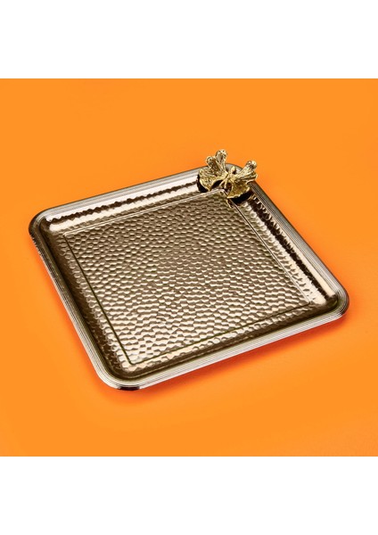 Kelebekli Kare Sunum Tepsisi - Gümüş - 23 cm