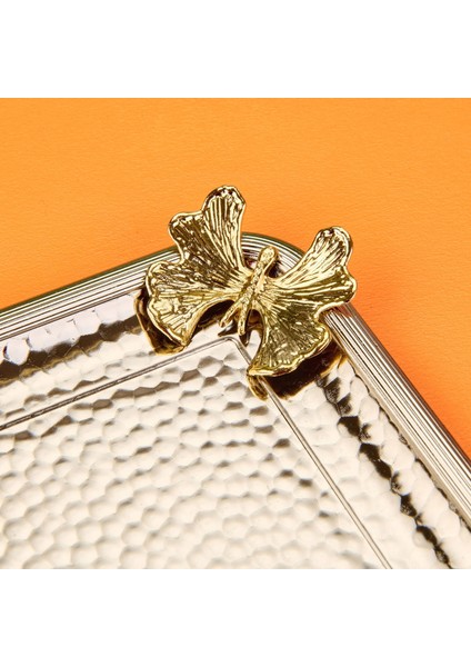 Kelebekli Kare Sunum Tepsisi - Gümüş - 23 cm modelleri