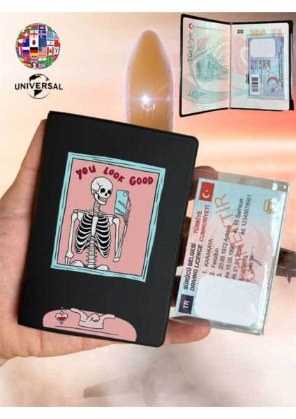 You Look Desenli Pürüzsüz Yüzey Deri Pasaport Kılıfı Kabı Tüm Ülke Pasaportlarına Uygun