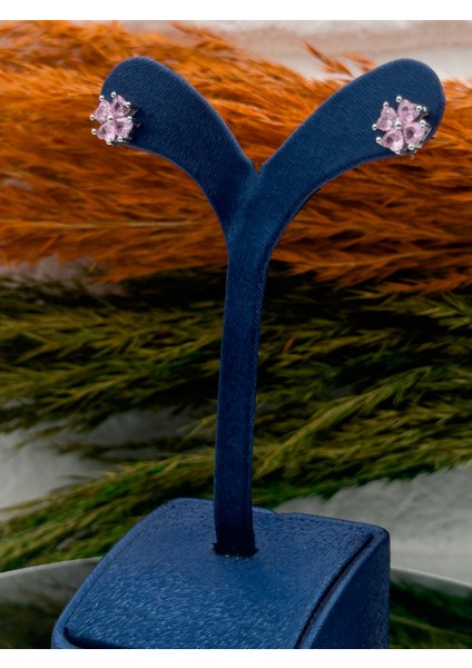 925 Ayar Gümüş Kalpli Pembe Kuvars Taşlı Zarif Kadın Küpe fiyatları