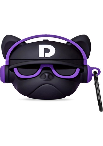 Apple Airpods Pro 3 Kılıf Karakter Figürlü Gözlüklü Bulldog Mor