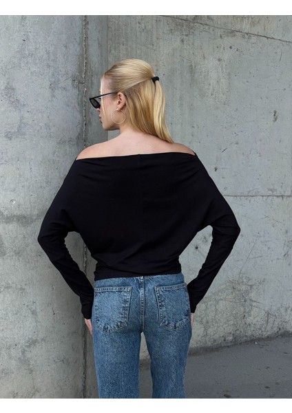 Kadın Kayık Yaka Full Esnek Asimetrik Kesim Comfort Spor Şık Tasarım Yumoş Bluz fırsatları