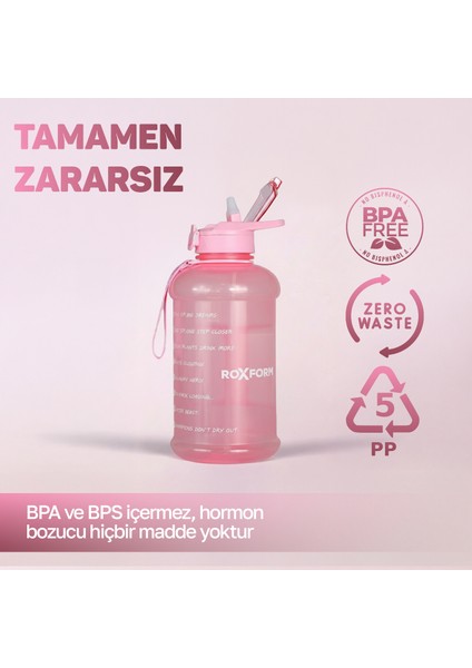 Suluk Matara 2200 Ml, Premium Pp Malzeme, Sağlıklı Bpa & Bps Içermez, Kılıflı, Çift Kapaklı, Koku Yapmaz, Sızdırmaz ve Dayanıklı, Renkli Kılıf, Pembe